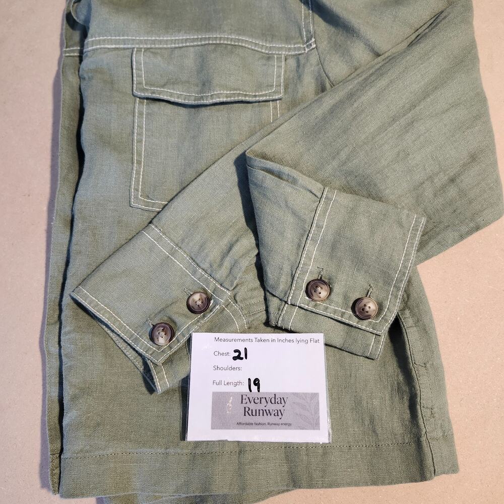 Rachel Zoe 100% Linen Button Top Small Army Green - Picture 7 of 7